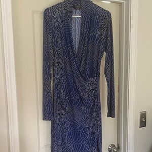 Kamali Kulture  Blue Patterned Faux Wrap Dress Size XL